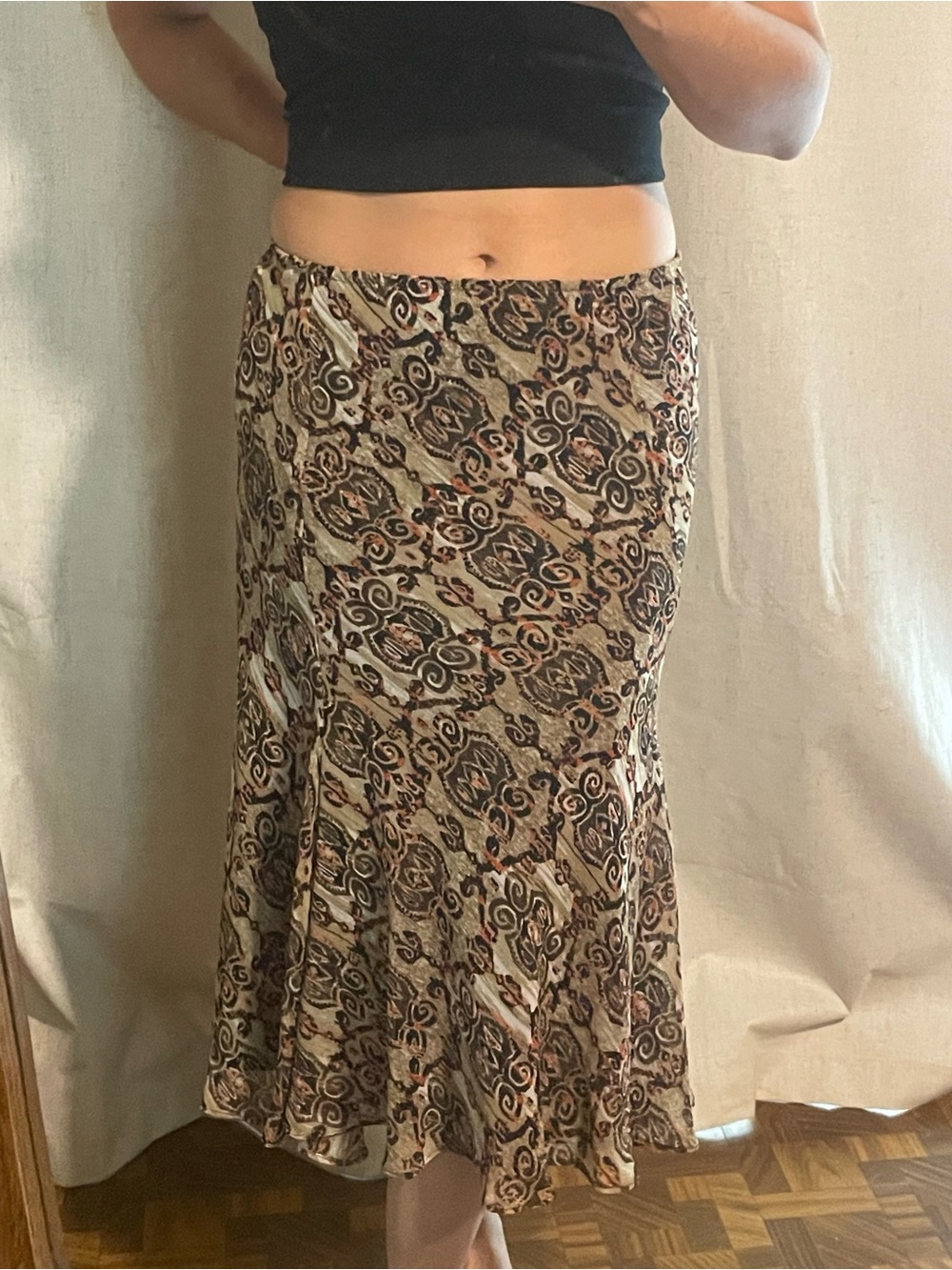 East 5th Beige and Brown Printed A-Line Skirt